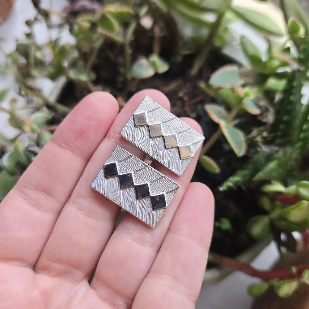 Vintage Swank Silver Geometric Cuff Links